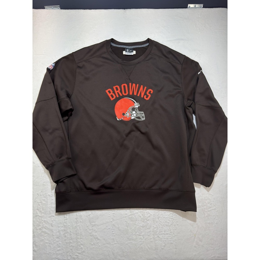 Cleveland Browns Sweatshirt Mens 3XL Brown NFL Football Nike Therma Fit Crewneck